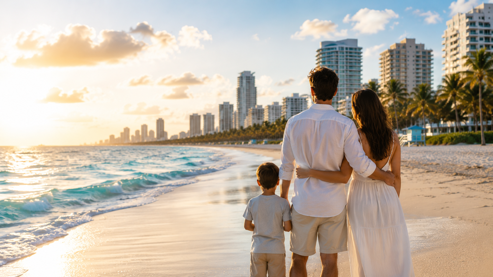 Familia disfrutando su inversión inmobiliaria en Miami beach