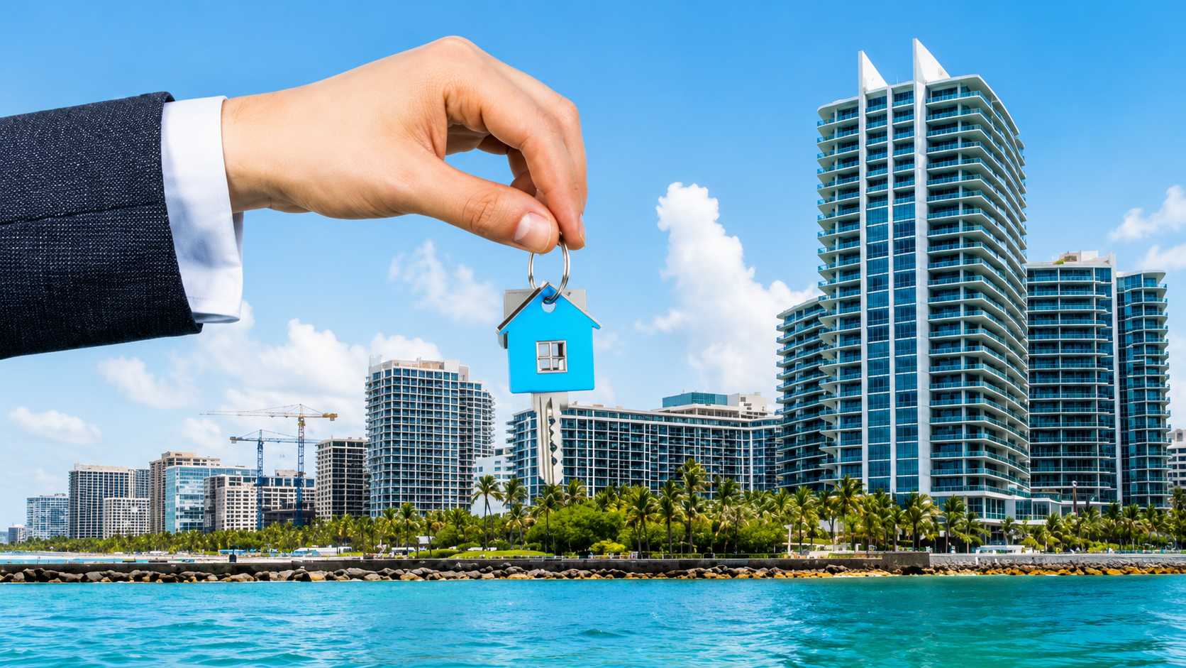 Inversionista latinoamericano recibiendo las llaves de su propiedad en Miami aprovechando las mejores ofertas de agosto